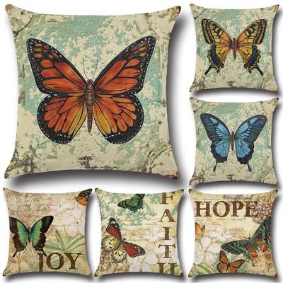 Butterfly Cotton and Linen European Fabric Pillow Sofa Pillow Office Classical Literary Comfortable Hug Cushion Pillow Cover