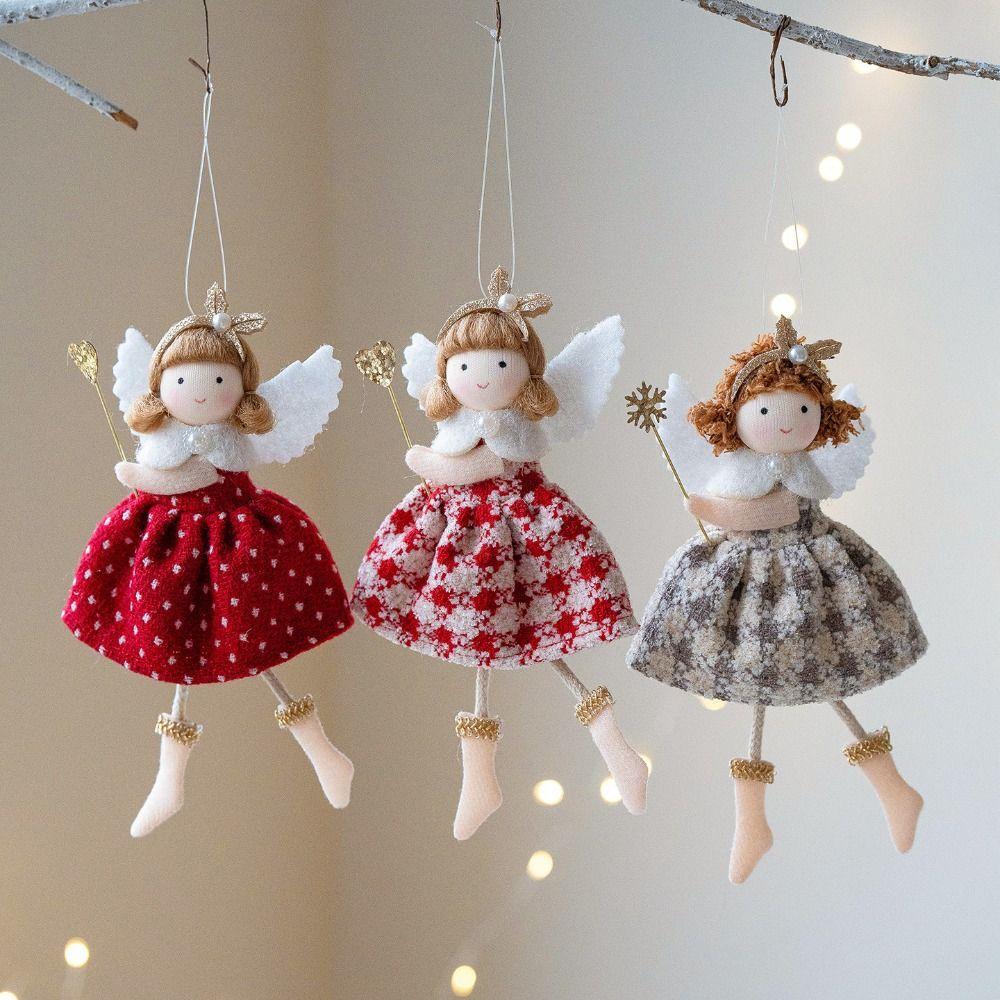 High Quality Cloth Angel Girl Pendant Red White Grey DIY Decor Christmas Doll Pendant Hanging Ornaments New Year Party