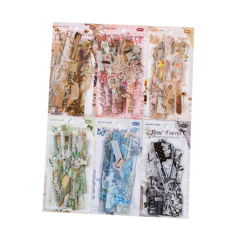 Momo PET Retro Collage Sticker Pack: 20 Sheets, 6 Designs for Journals and DIY Decoration