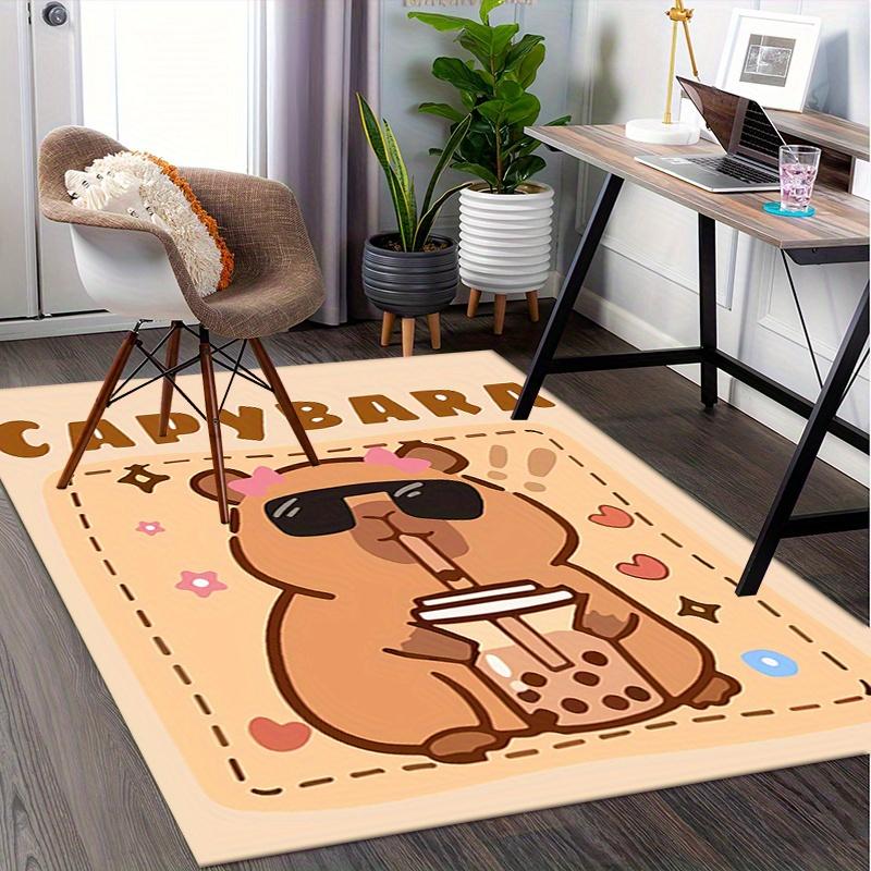1pc Capybara,Sunglasses,Bubble Tea Office Carpet Soft Polyester Entrance Carpet Washable Non Slip Ma