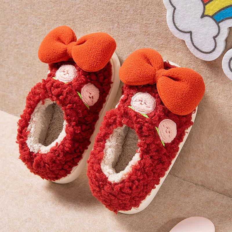 

Children House Cotton Shoes Cartoon Fruits Bowknot Cute Floor Shoes Indoor Slippers For Boys Girls Winter Warm Antislippery 16