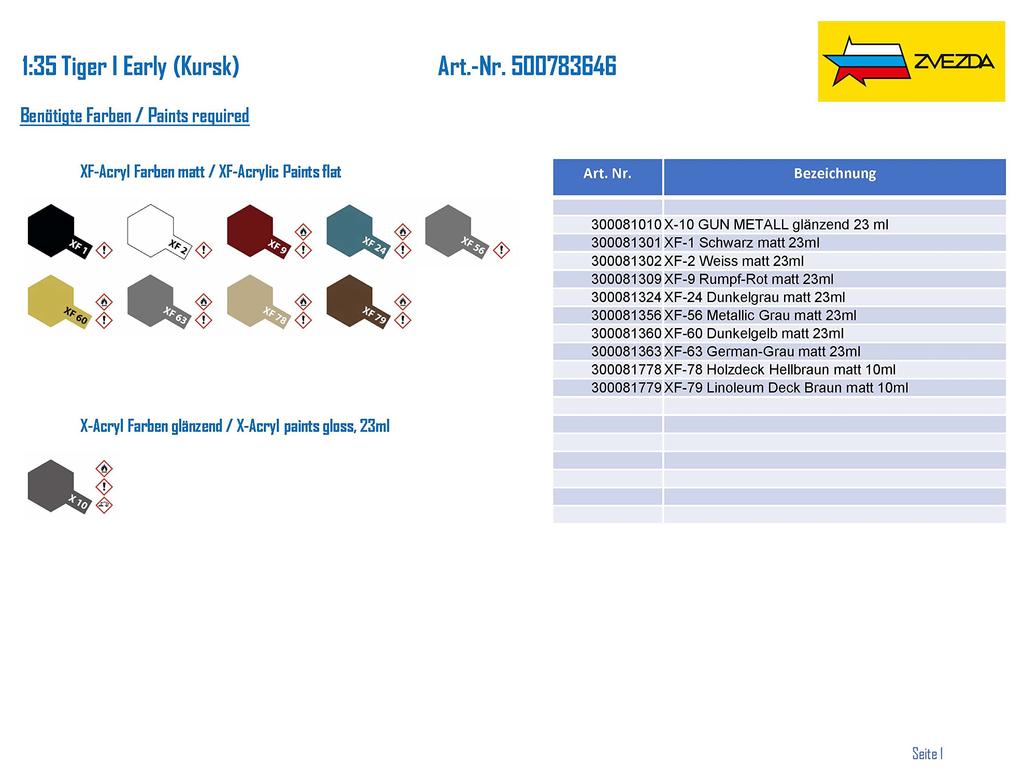 Zvezta German Heavy Tank Tiger I Early Type Plastic Model 1/35