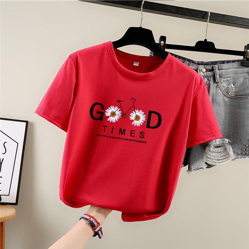 

2025 Summer Korean Style Cartoon Print Women s Plus Size Round Neck Short Sleeve T-shirt 3XL красный