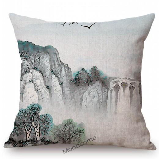 Traditional Chinese Ink Oil Painting Mountain Scenery Cotton Linen Sofa Throw Pillow Case Home Decoration Car Cushion Cover Case
