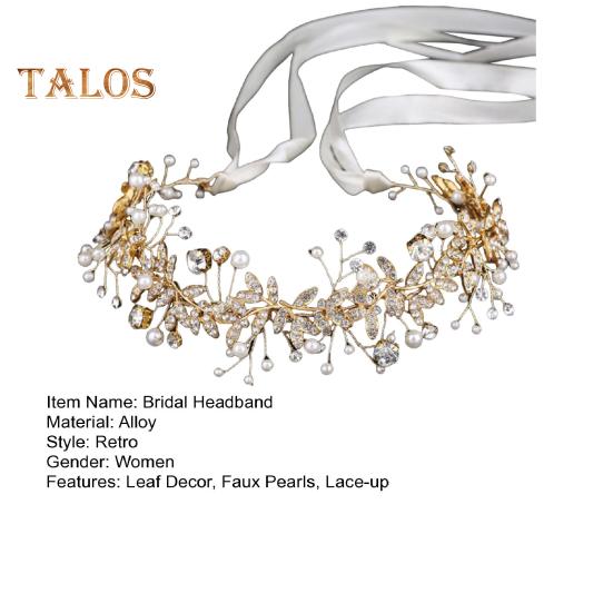 Women Retro Rhinestones Flower Leaf Headband Faux Pearl Ribbon Bow Hairband Bridal Wedding Hair Accessories
