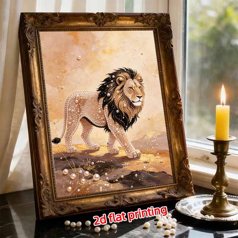 DIY Pearl Bead Art Canvas Lion Pattern Frameless Creative Craft Painting Kit for Relaxing Home Wall Decoration