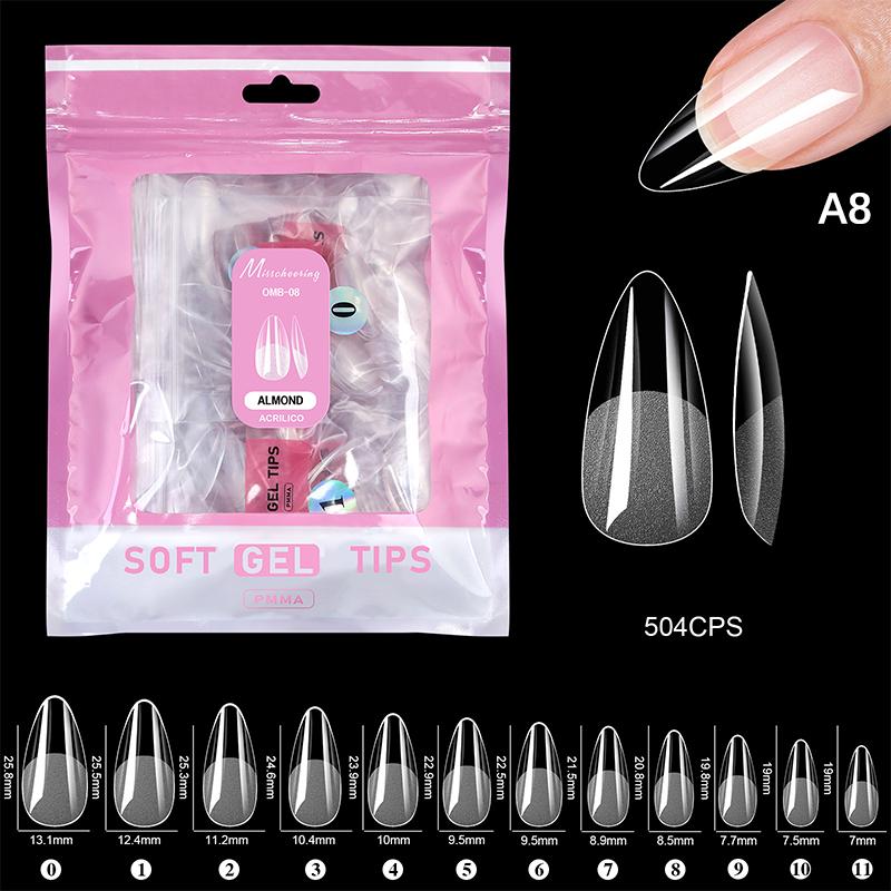 504 Pcs False Nail Tips Semi-Matte Finish Almond French Coffin Stiletto Oval Square Shapes With Front Edge Thickened Fingertips