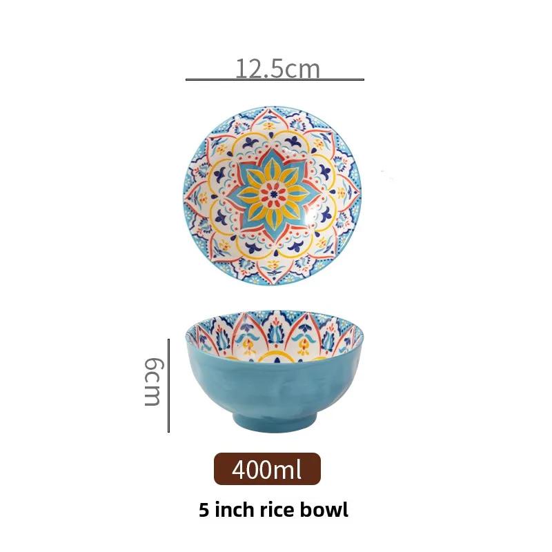 Bohemian Rice Bowl Home Creative Personality Ceramic Bowl High Appearance Level Retro Noodle Bowl Eating Rice Small Bowl