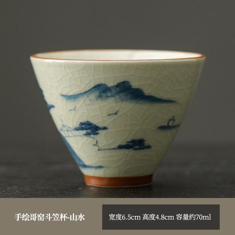 Hand-Painted Ge Kiln Underglaze Color Teacup, A Single High-End Chinese-Style Open Piece, A Ceramic Master Cup Gift