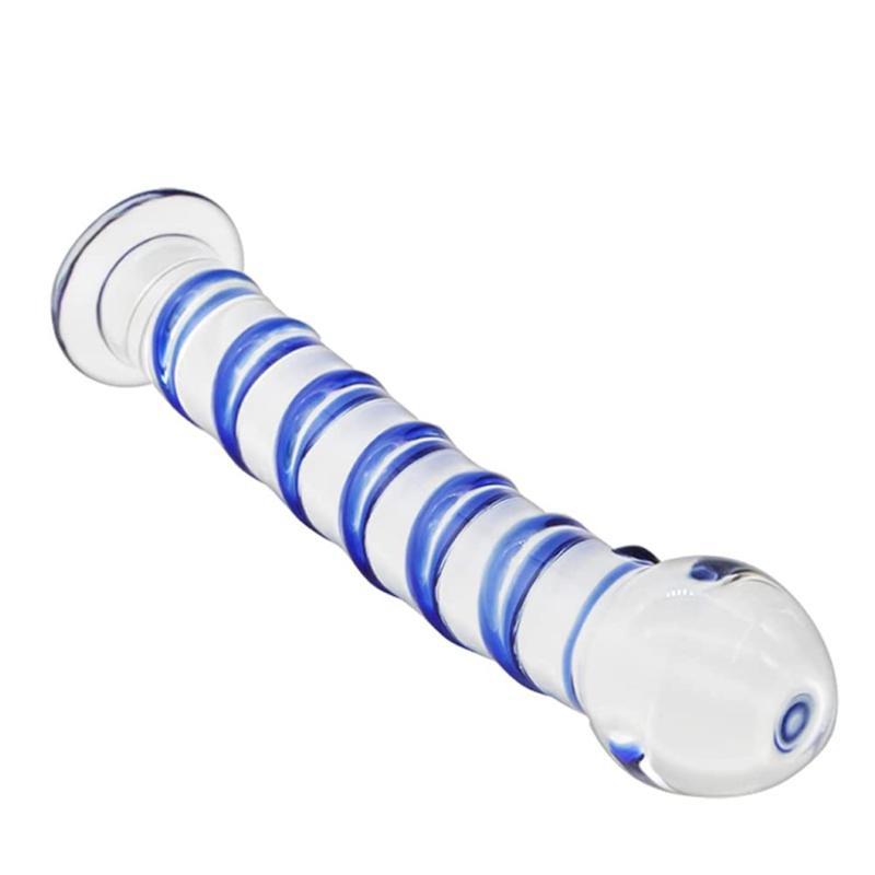 Sticla de sticlă cu baghetă de masaj corporală în spirală albastră