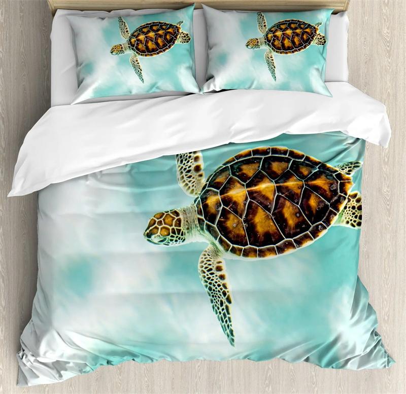 Sea Turtle Duvet Cover Underwater World Themed Marine Life Bedding Set for Women Teen Boys and Girls Gift for Bedroom Decoration