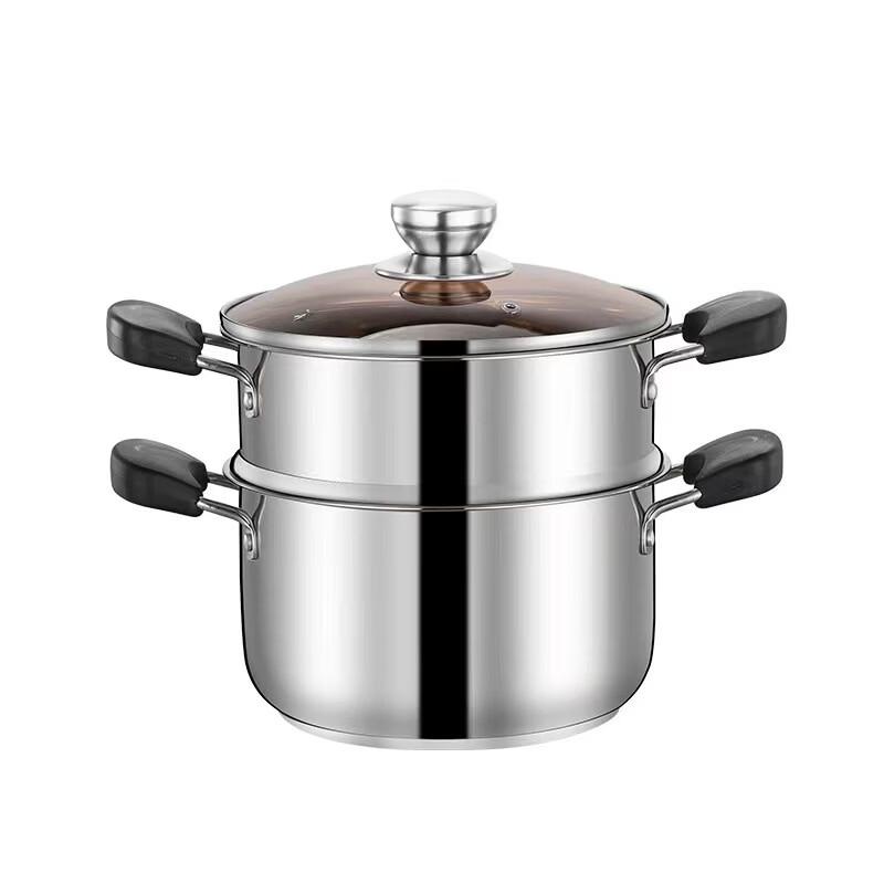 JIESITONG Stainless Steel Non-Stick Soup Pot with Steamer