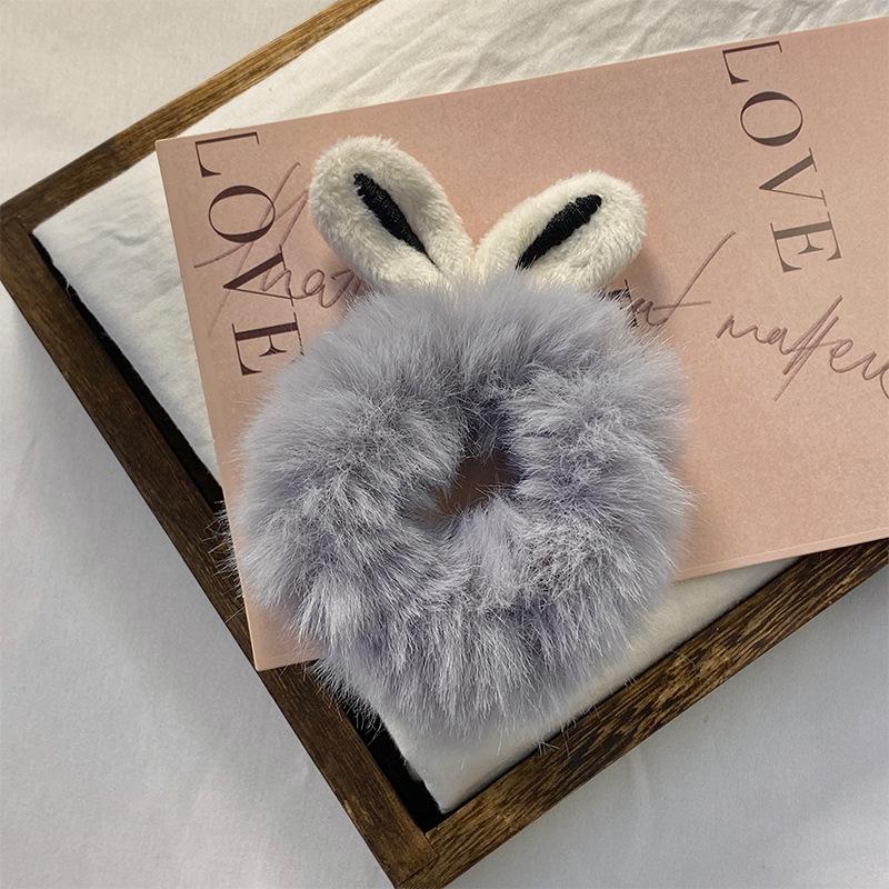 Koreańska Urocza Pluszowa Królicze Uszy Gumka do Włosów - Modny Dodatek w Stylu Mori Girl