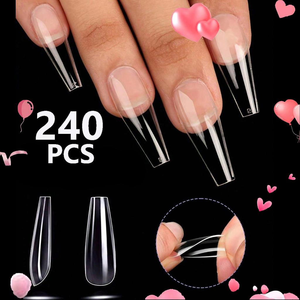 240PCS Short Almond Nail Tips Soft Gel Pre-Shaped Acrylic Nail Tips Half Matte Full Cover Nail Tips Clear Gelly Press On Nail