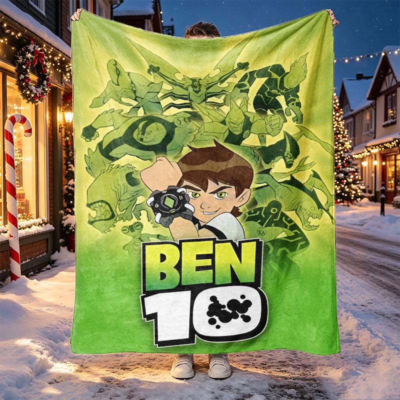 Ben 10 Cartoon Pattern Blanket for Home Decoration, Bed, Sofa, Car Travel, Camping, Suitable for All Seasons, Birthday Christmas Gift