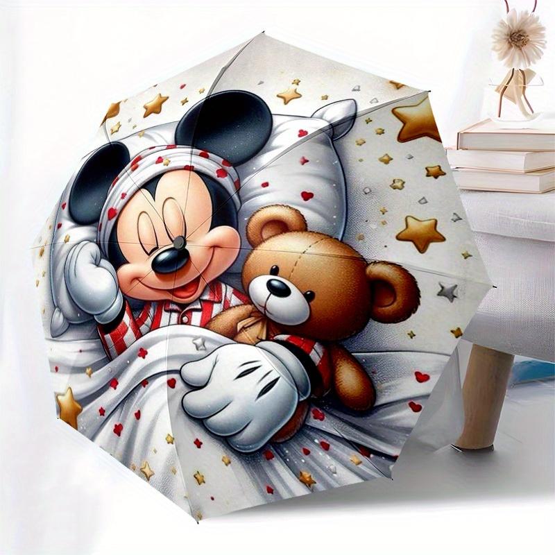 1pc Mickey and Bear Pattern Automatic Open/Close Umbrella, Umbrella with cartoon Design, graduate Gift-N0704028