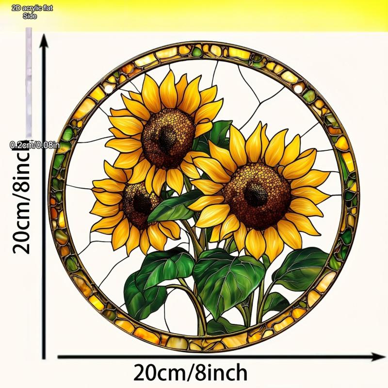 Sonnenblumen-Sonnenuntergangs-Berglandschaft Sonnenfänger Buntglas Rundes Acryl Hängende Dekoration Geeignet für Fenster Sonnenfänger Tür, Sonnenfänger