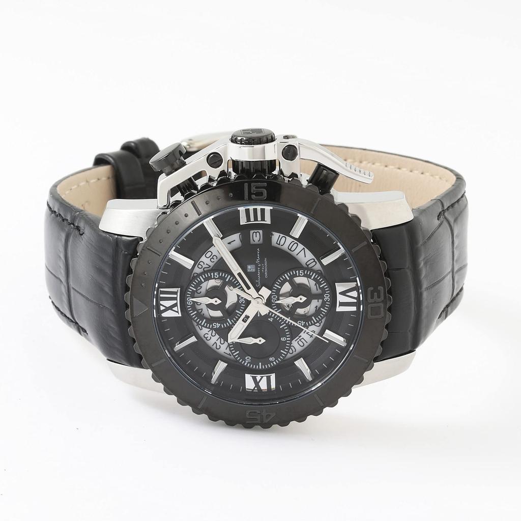 Salvatore Marra Stainless Black and Analog SSBK Men's Watch, Steel, Silver, Waterproof, Quartz, Chronograph, Business, Casual, Gift,