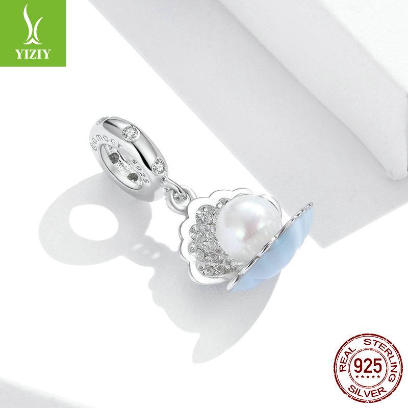 Yinziyun S925 Sterling Silver Pearl Oyster Pendant Bracelet, Fashion Inlaid Pearl DIY String BSC242