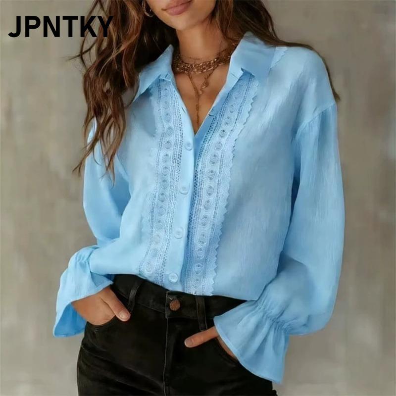 JPNTKY Women's Fashion Casual Long Sleeve POLO Neck Blouses & Shirts