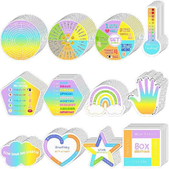 Crtiin 100 Pcs Sensory Strips Anxiety Calm Mindfulness Stickers Fidget Stress Breathing Sensory Sticker Different Textures Rough Tactile Tape for