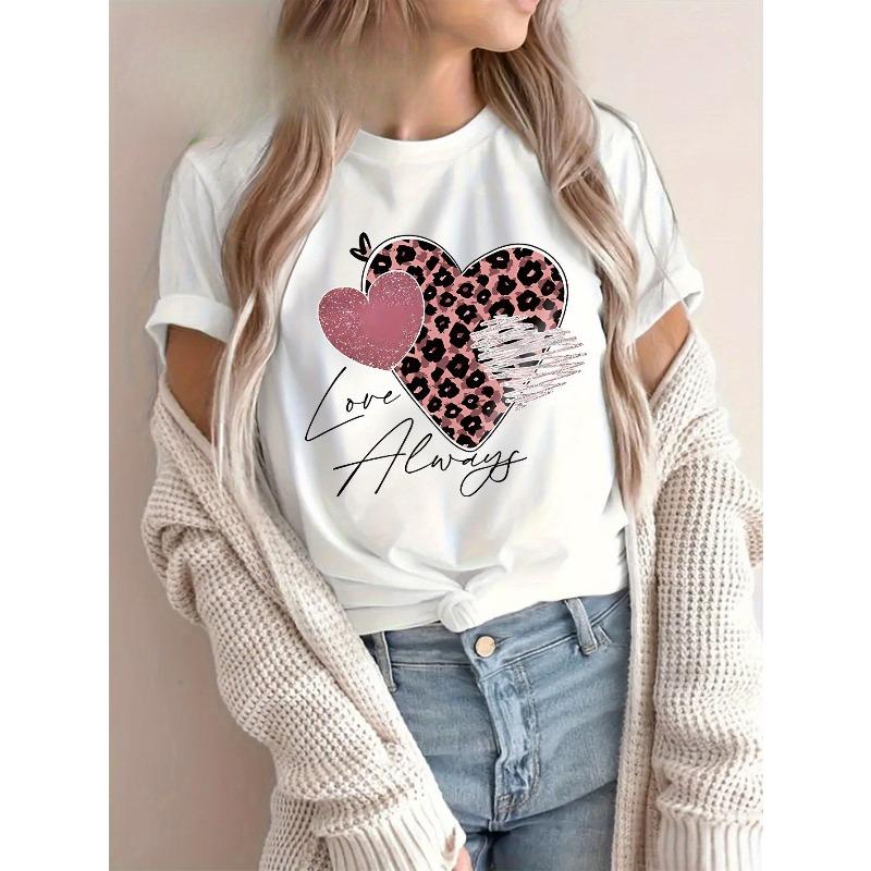 

Европейский размер Большой размер - Глянцевые сердца и дизайн Любовь навсегда Женская повседневная футболка с принтом, круглым вырезом и коротким рукавом, Большой размер S белый