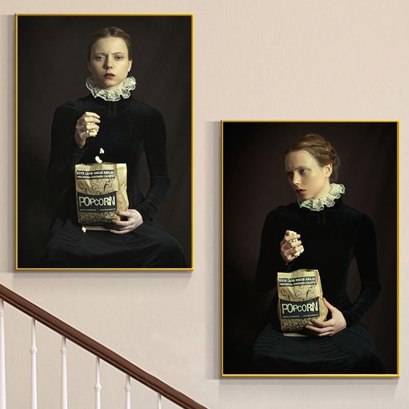 Europe French Style Popcorn Girl Posters and Prints Vintage Portrait Wall Art HD Pictures Canvas Painting Living Room Home Decor