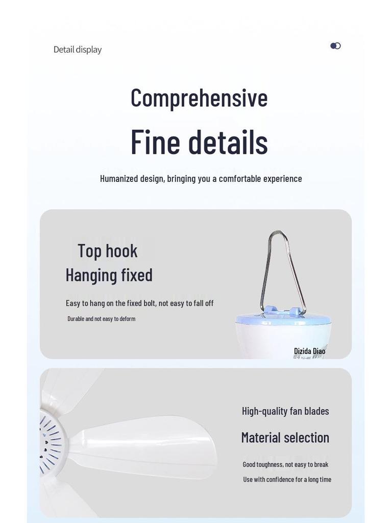 Silent Breeze Hanging Mini Ceiling Fan with Mosquito Net for Dorms and Beds