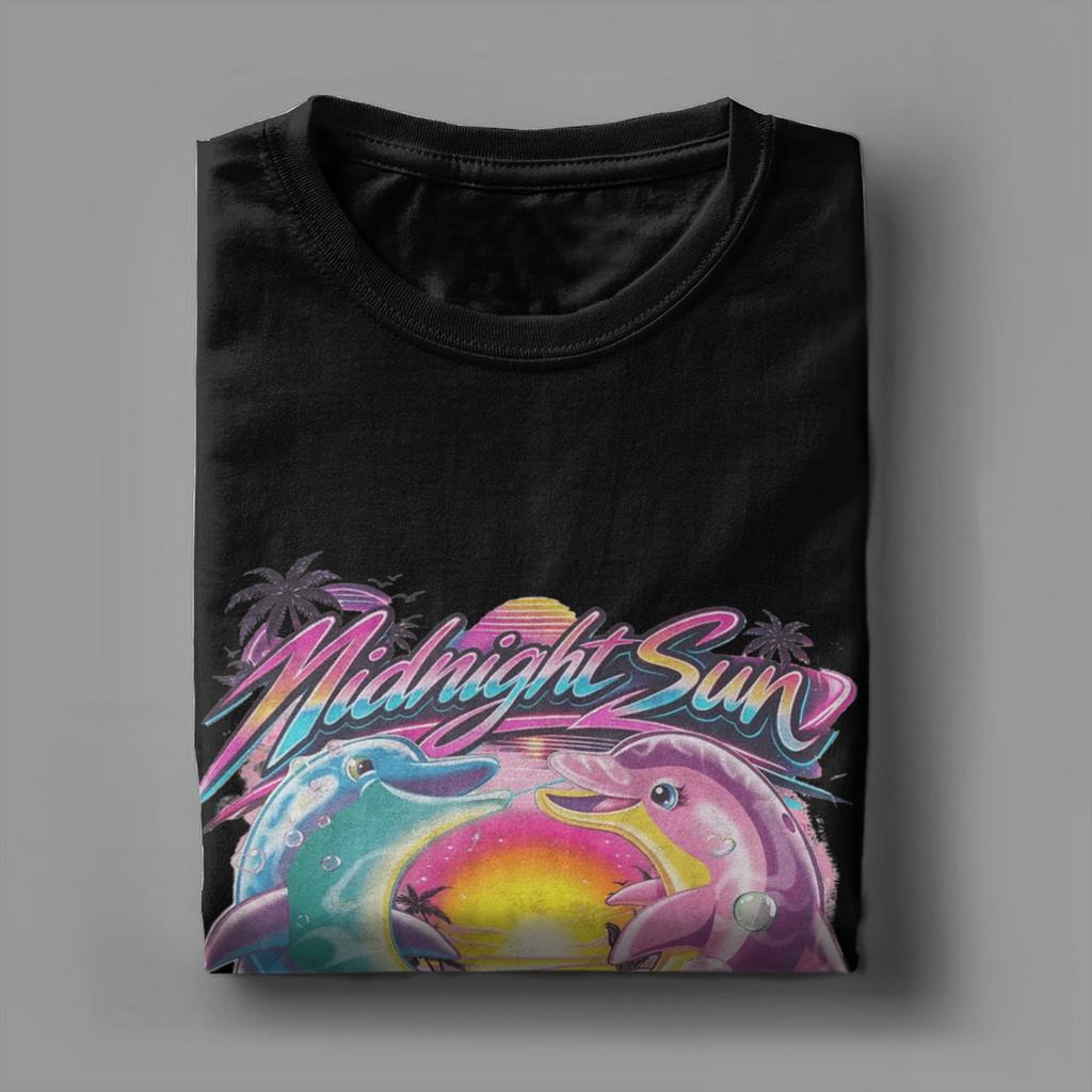 Vintage Retro Midnight Sun Dolphin Graphic Cotton TShirt For Unisexs Summer Y2K Basic TShirts Hippie Tee Shirt Big Size Clothes