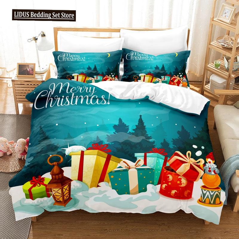 Christmas Duvet Cover Set Candle Pine Cones Gift Festival Celebrated Merry Christmas King Queen For Teens Polyester Bedding Set
