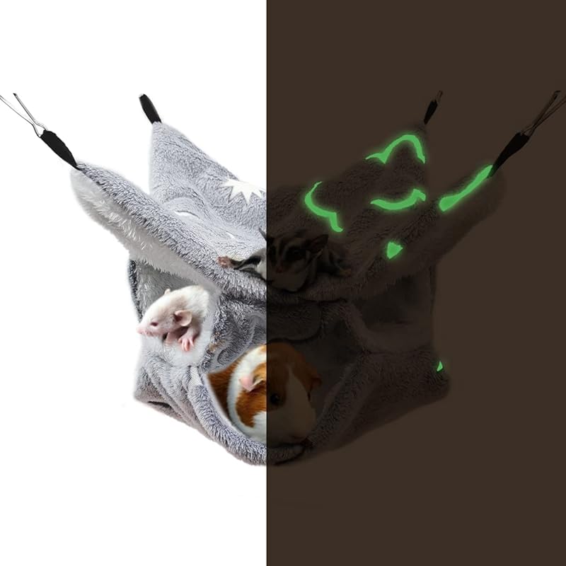 LEFTSTARER Noctilucent Luminous Guinea Pig Rat Hammock Bunkbed Hanging Tunnel and Soft Bed Mat for Ferret Hedgehog Squirrel Hideout Cage Accessories