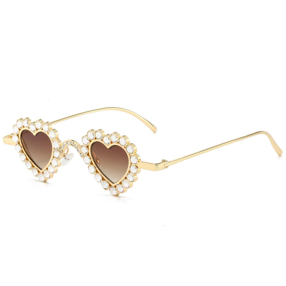 New love-shaped diamond-encrusted sunglasses, personalized small-frame yk diamond glasses, European and American fashion sunglasses for women