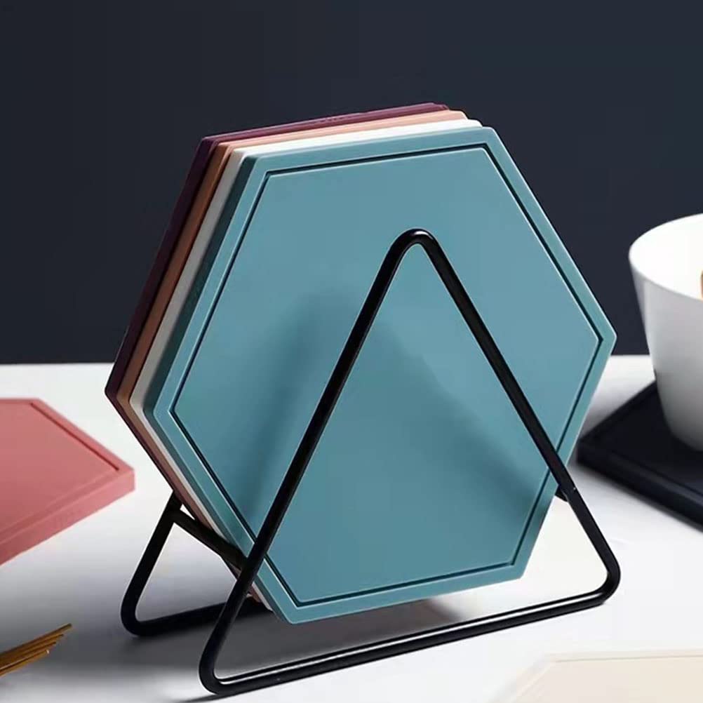 OUNONA Coaster Storage Holder, Rack, Coaster Holder, Coaster Stand, Shelf, Organizer, Iron, Triangular, 3D, Stylish, Plate Storage, Drainer, Kitchen
