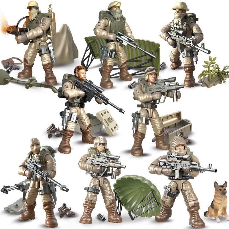 Special Force Field Force WW2 Infantry Military Soldiers Corp War Army Mini Gun Weapons Model Building Block Toys