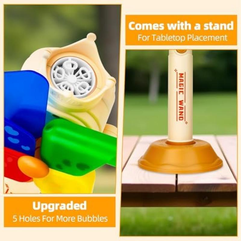 KIMIGO Electric Bubble Machine with Lights, Automatic Bubble Blower Gun Toy for Kids, Birthday Party Wedding Outdoor Play Gift