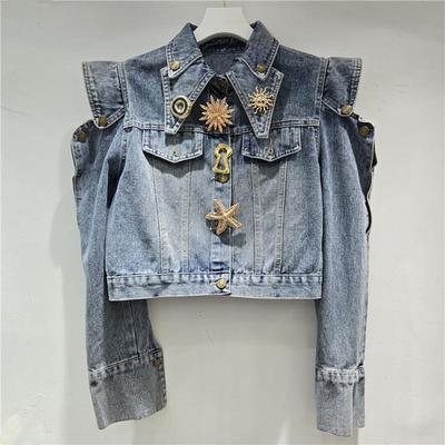 European Spring 2026: Elegant Off-Shoulder High-Waisted Denim Women's Jacket