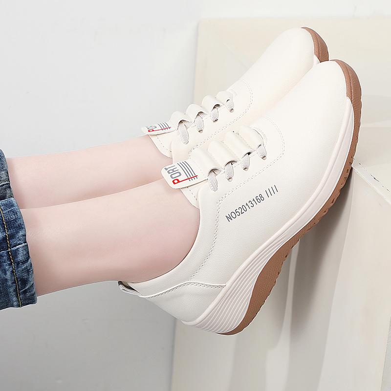 Women Platform Loafers Casual Elegant Leather Khaki Sneakers Thick Sole Height Increase Shake Shoes Large Size