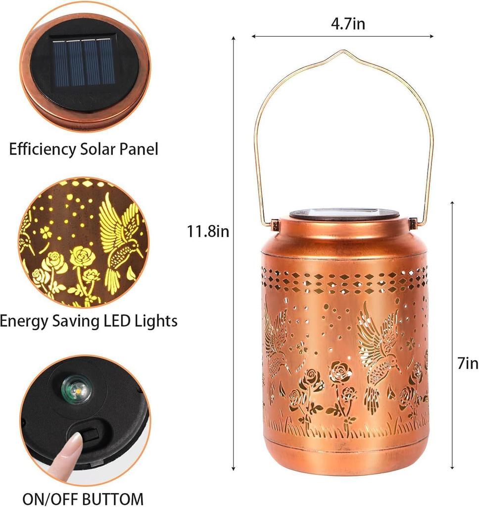 Hummingbird Solar Courtyard Lantern - Popular Garden Craft, In Stock, Balcony Wrought Iron Design