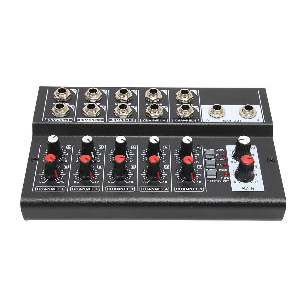 10 Channel Mixer Low Noise Stereo Line Mixer with 2 Master Volume Knobs for Small Clubs Bars 100‑240V EU Plug