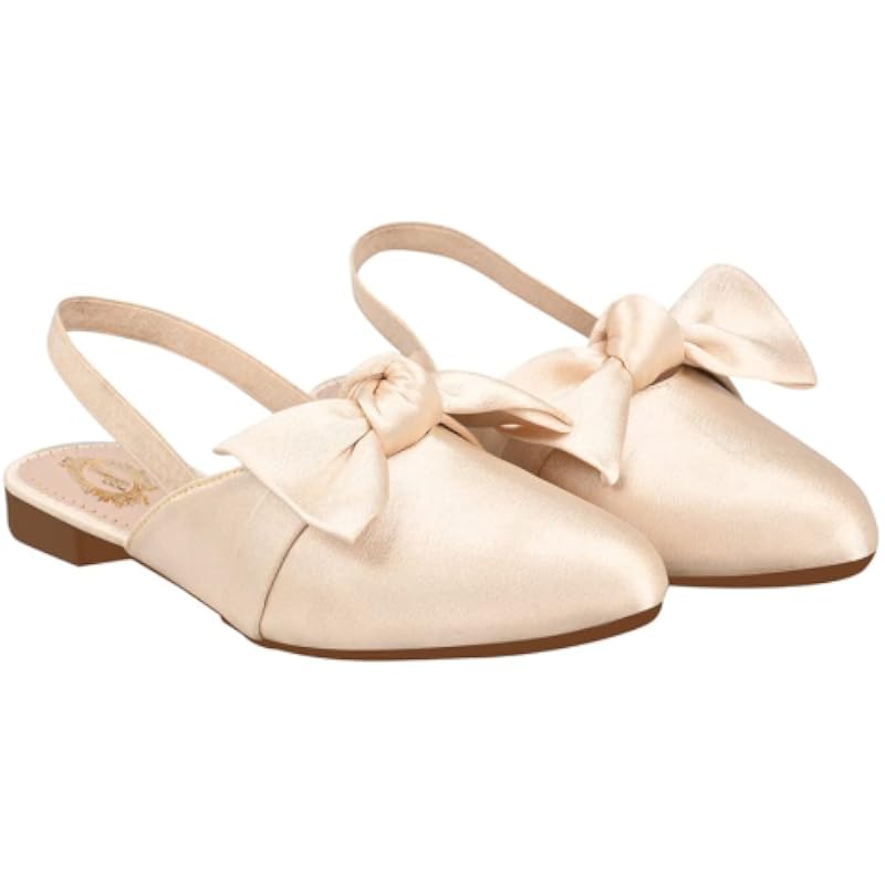 Shoetopia Women & Girls Stylish Decor Bow Cream Fashion Sandal Mules-Eu36