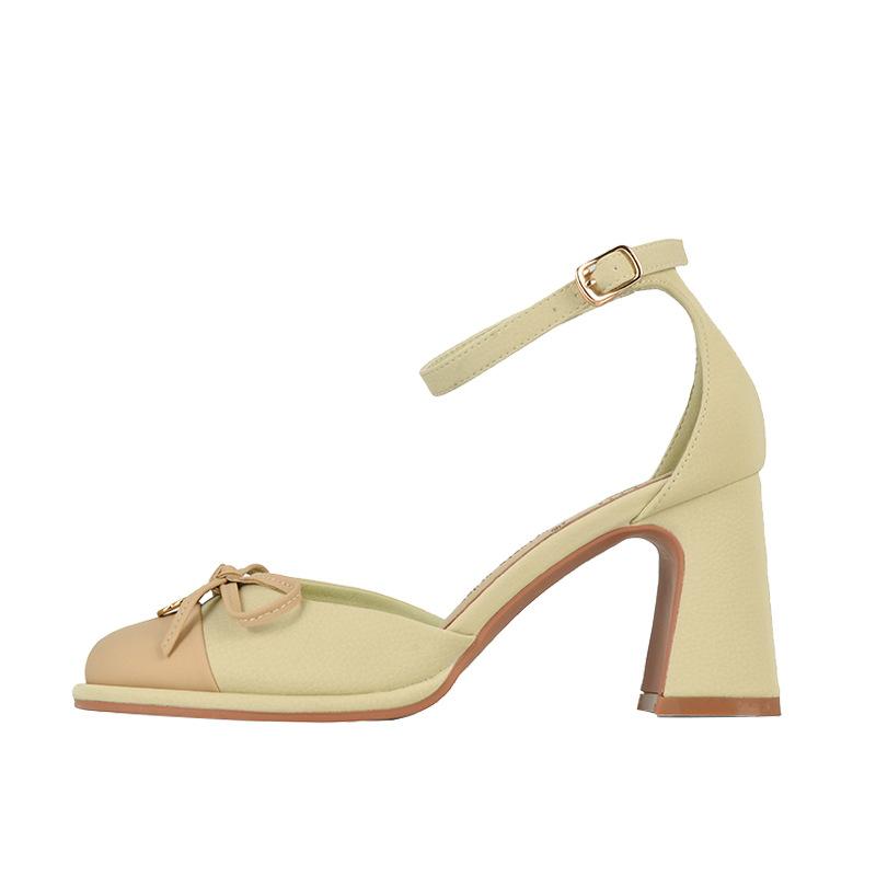 Sandały z plecionym przodem, mała klamra w kształcie kwiatka, gruba podeszwa, przód torebki, damskie letnie, na wysokim obcasie, buty Mary Jane