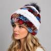 New Luxury Knitted Real Genuine Fox Fur Hats Women Beanies Solid Rex Rabbit Fur Caps Winter Lady Party Fashion Fur Hat Skullies