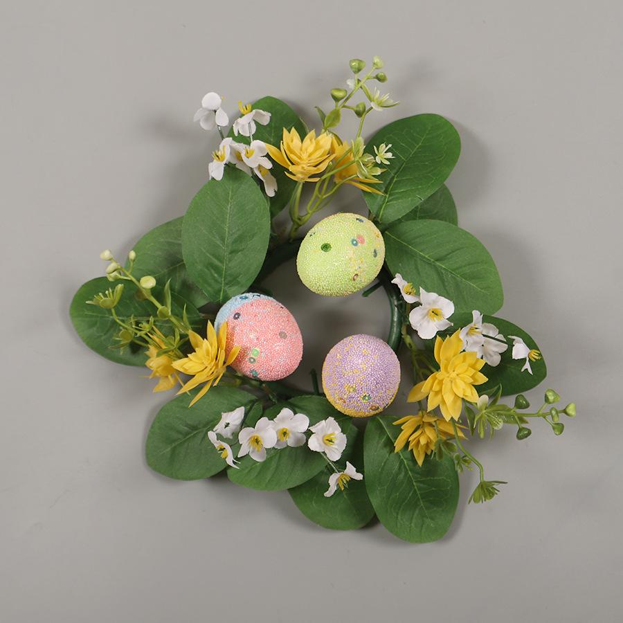 Easter Egg Flower Wreath Artificial Flowers Butterfly Candlestick Wreaths Garland Candle Holder Ring Table Home Party Decoration
