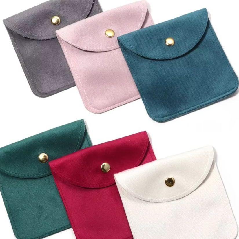 2PCS High Quality Snap Button Packing Bag Jewelry Velvet Bags Soft Portable Ring Earring Necklace Bracelet Storage Bag Wholesale