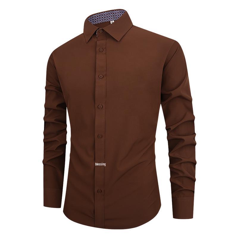 Men's Solid Color Non-Iron White Long Sleeve Slim Fit Business Shirt