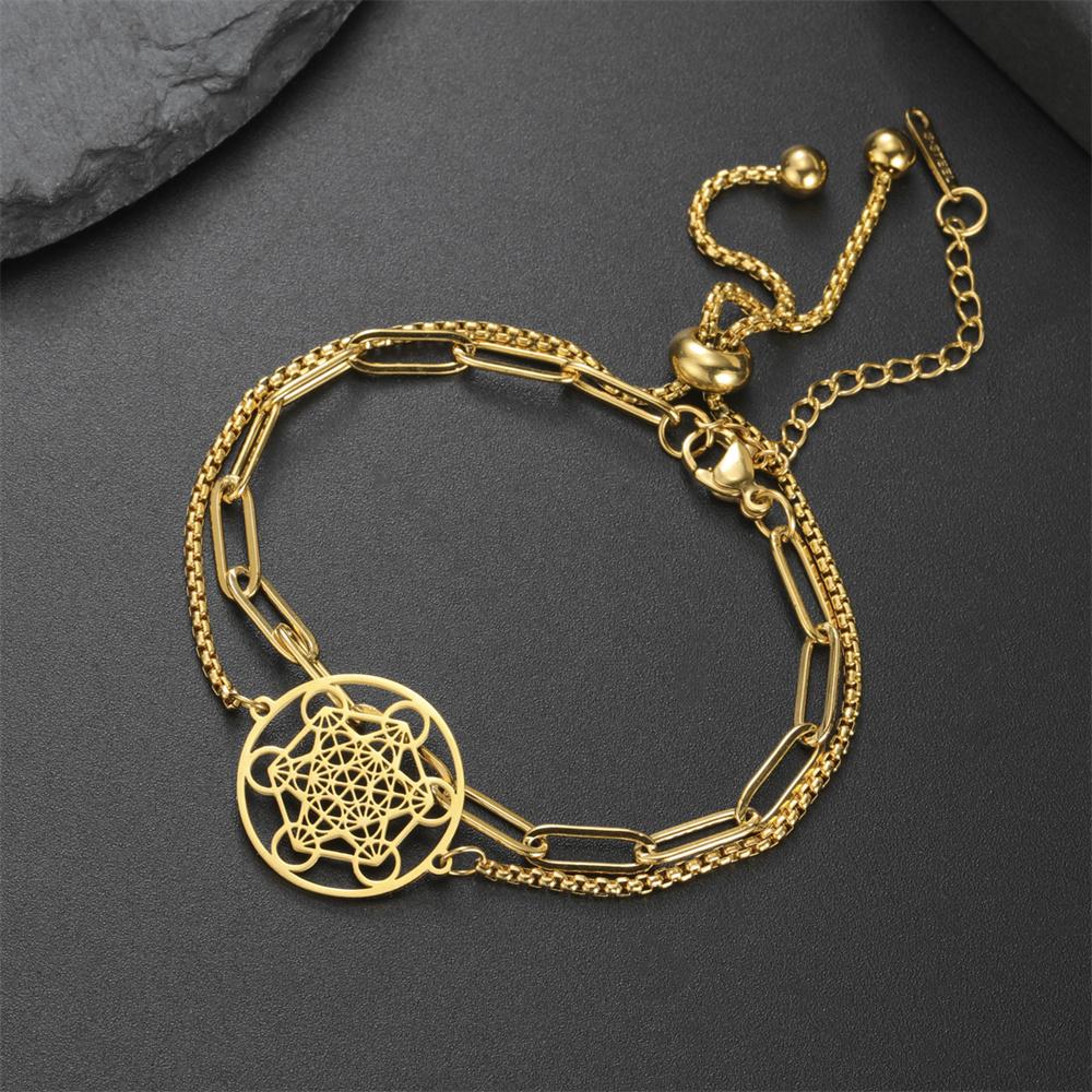 My Shape Flower of Life Bracelets 2 Layers Chains Combination Bracelet Stainless Steel Bangle Tree of Life Charms Jewelry Amulet