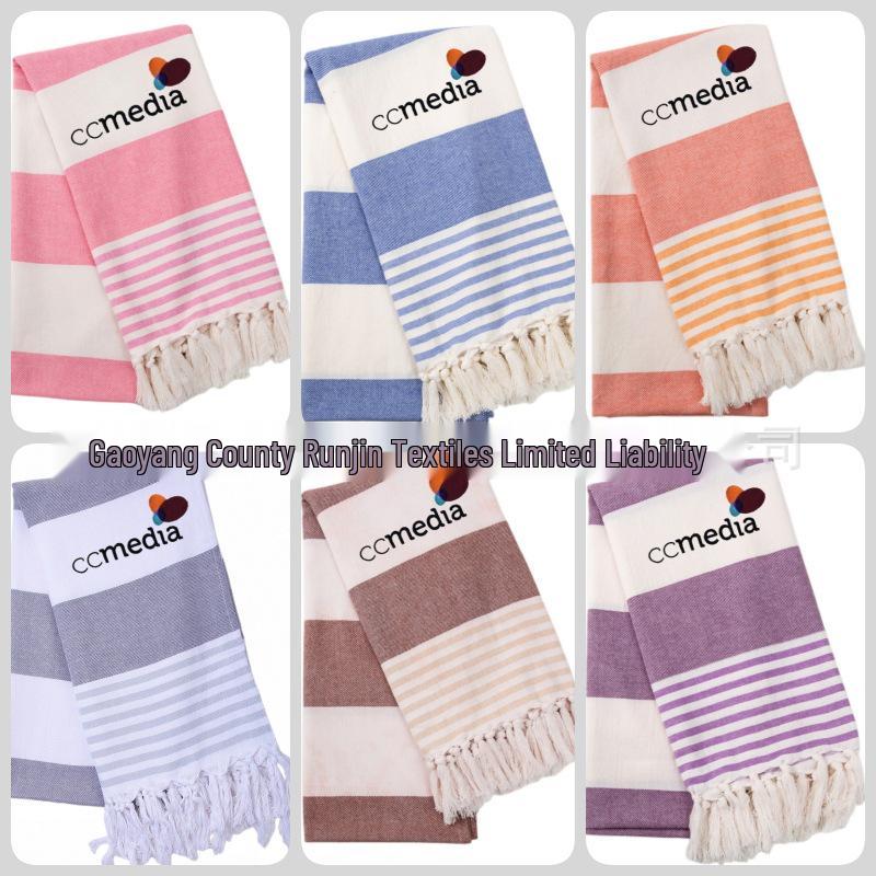 Turkey Striped Cotton Tassel Beach Towel for Adults