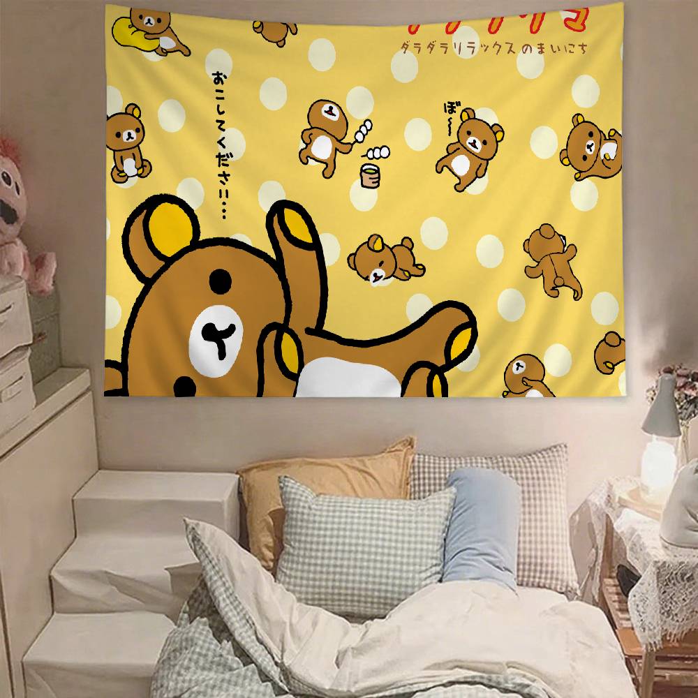 Cute RRilakkuma Tapestry Wall Hanging Tapestry Art Deco Blanket Curtain Hanging At Home Bedroom Living Room Decor
