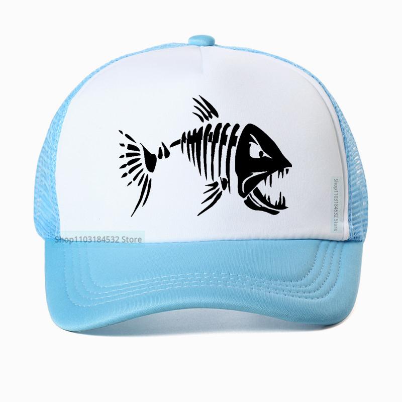 Cartoon Fish Bones Mesh Baseball Hat Unisex Outdoor Fishing Skeleton Fish Bone Adjustable Caps Women sun hat