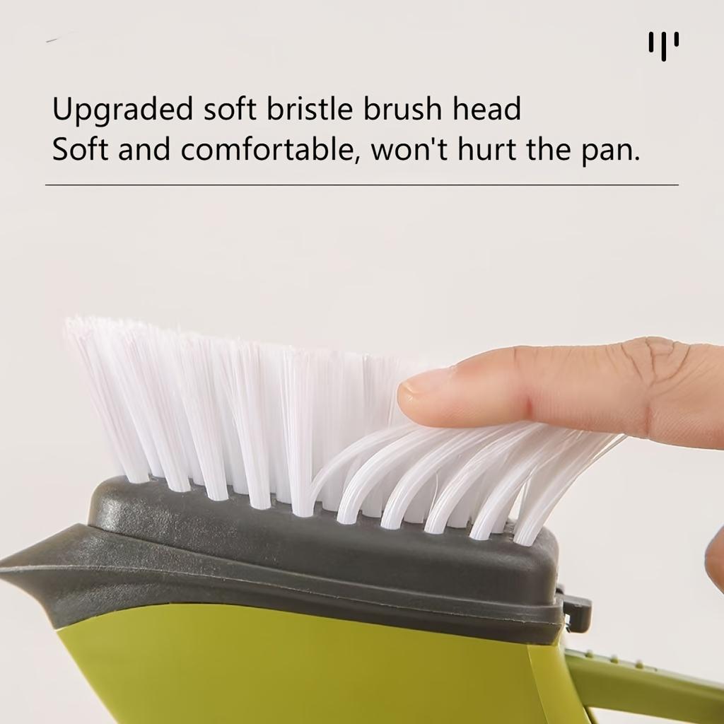 Upgraded Liquid-Filled Cleaning Brush Press with Soap Dispenser ,Non Stick Cookware Safe, Stainless Steel Bristles,